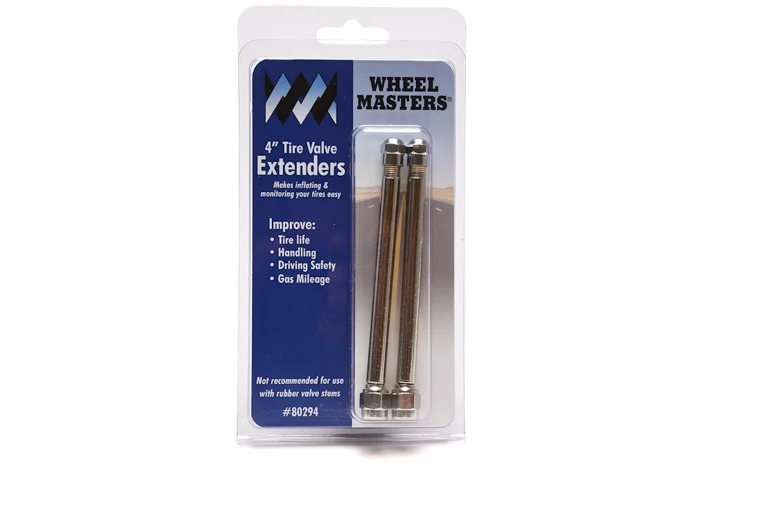 80294 – WHEELMASTER Valve Stem Extension, 4 Inch Straight With Valve Stem Cap Set Of 2